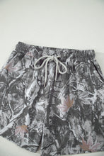 Load image into Gallery viewer, Gray Abstract Maple Leaf Printed Tie Elastic Waist Shorts