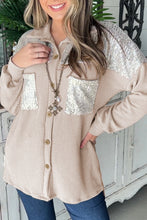 Load image into Gallery viewer, Parchment Sequin Patch Chest Pocket Corded Shacket