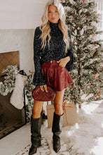 Load image into Gallery viewer, Black Sequin Mock Neck Drape Open Back Bell Sleeve Top