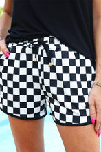 Load image into Gallery viewer, Black Checkered Drawstring Elastic Waist Casual Shorts