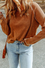 Load image into Gallery viewer, Brown Textured Round Neck Long Sleeve Top