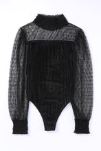 Load image into Gallery viewer, Sheer Dotty Long Sleeve Ribbed Velvet Bodysuit