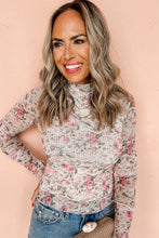 Load image into Gallery viewer, Pink Floral Long Sleeve High Neck Sheath Mesh Top