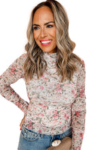 Load image into Gallery viewer, Pink Floral Long Sleeve High Neck Sheath Mesh Top