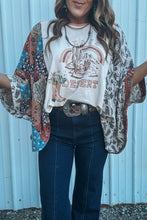 Load image into Gallery viewer, Multicolour Asymmetric Printed Patchwork Sleeve Peace Desert Graphic Top