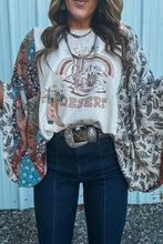 Load image into Gallery viewer, Multicolour Asymmetric Printed Patchwork Sleeve Peace Desert Graphic Top