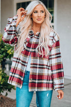 Load image into Gallery viewer, Fiery Red Geometric Plaid Print Pocketed Shacket