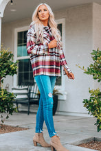 Load image into Gallery viewer, Fiery Red Geometric Plaid Print Pocketed Shacket