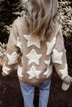 Load image into Gallery viewer, Khaki Sherpa Star Pattern Textured Sweater Cardigan with Pockets