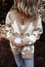 Load image into Gallery viewer, Khaki Sherpa Star Pattern Textured Sweater Cardigan with Pockets