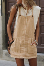 Load image into Gallery viewer, Parchment Side Buttons Sleeveless Overall Mini Dress