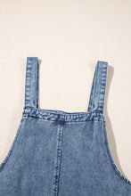 Load image into Gallery viewer, Stone Blue Distressed Bib Pocket Wide Leg Denim Overall