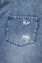 Load image into Gallery viewer, Stone Blue Distressed Bib Pocket Wide Leg Denim Overall