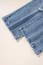 Load image into Gallery viewer, Stone Blue Distressed Bib Pocket Wide Leg Denim Overall