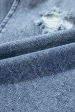 Load image into Gallery viewer, Stone Blue Distressed Bib Pocket Wide Leg Denim Overall