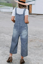 Load image into Gallery viewer, Stone Blue Distressed Bib Pocket Wide Leg Denim Overall