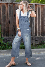Load image into Gallery viewer, Stone Blue Distressed Bib Pocket Wide Leg Denim Overall