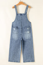 Load image into Gallery viewer, Stone Blue Distressed Bib Pocket Wide Leg Denim Overall
