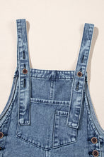 Load image into Gallery viewer, Stone Blue Distressed Bib Pocket Wide Leg Denim Overall