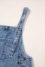 Load image into Gallery viewer, Stone Blue Distressed Bib Pocket Wide Leg Denim Overall