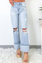 Load image into Gallery viewer, Beau Blue Light Wash Distressed Flare Jeans
