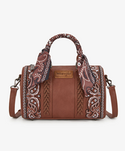 Load image into Gallery viewer, Wrangler Bandana Paisley Print Barrel Crossbody brn