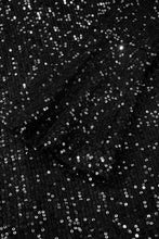 Load image into Gallery viewer, Black Sequin Mock Neck Drape Open Back Bell Sleeve Top