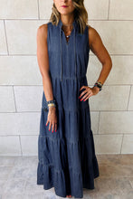 Load image into Gallery viewer, AH Real Teal Sleeveless Tiered Chambray Maxi Dress