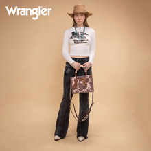 Load image into Gallery viewer, Wrangler Cow Print Tote/Crossbody lt coffee
