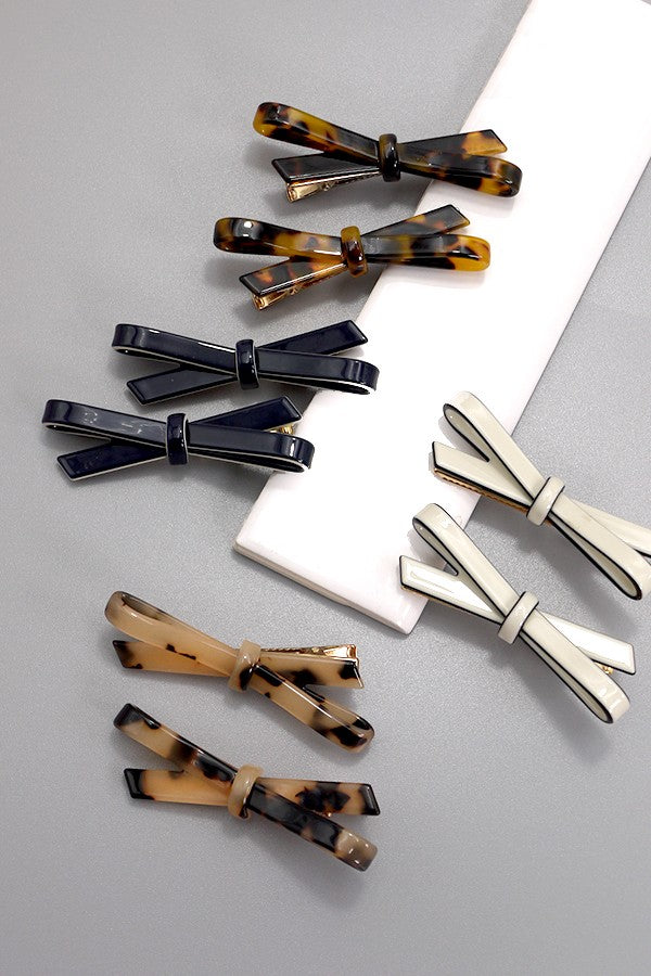 CELLULOSE ACETATE BOW HAIR PIN PAIR