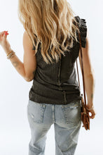 Load image into Gallery viewer, Gray Ruched Shoulders Ribbed Knit Tank Top
