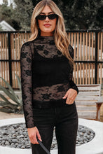 Load image into Gallery viewer, Sheer Floral Lace Mesh Mock Neck Long Sleeve Top
