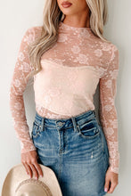 Load image into Gallery viewer, Sheer Floral Lace Mesh Mock Neck Long Sleeve Top
