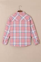 Load image into Gallery viewer, Pink Plaid Flap Pocket Flannel Shacket
