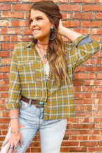 Load image into Gallery viewer, Plaid Embroidery Patch Button-Down Shacket GINGER
