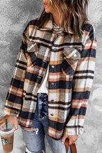Load image into Gallery viewer, Blue Plaid Pattern Buttoned Shirt Coat with Slits
