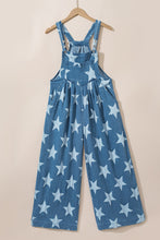 Load image into Gallery viewer, Star Print Buttoned Strap Pleat Wide Leg Denim Overall
