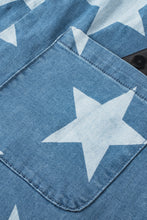 Load image into Gallery viewer, Star Print Buttoned Strap Pleat Wide Leg Denim Overall
