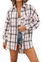 Load image into Gallery viewer, White Oversized Plaid Pattern Shacket with Slits
