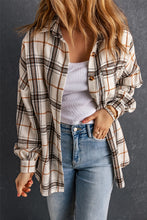 Load image into Gallery viewer, White Oversized Plaid Pattern Shacket with Slits
