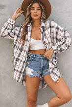 Load image into Gallery viewer, White Oversized Plaid Pattern Shacket with Slits
