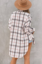 Load image into Gallery viewer, White Oversized Plaid Pattern Shacket with Slits
