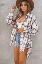 Load image into Gallery viewer, White Oversized Plaid Pattern Shacket with Slits
