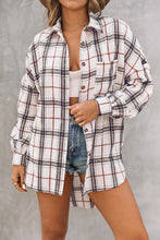 Load image into Gallery viewer, White Oversized Plaid Pattern Shacket with Slits
