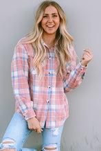 Load image into Gallery viewer, Pink Plaid Flap Pocket Flannel Shacket
